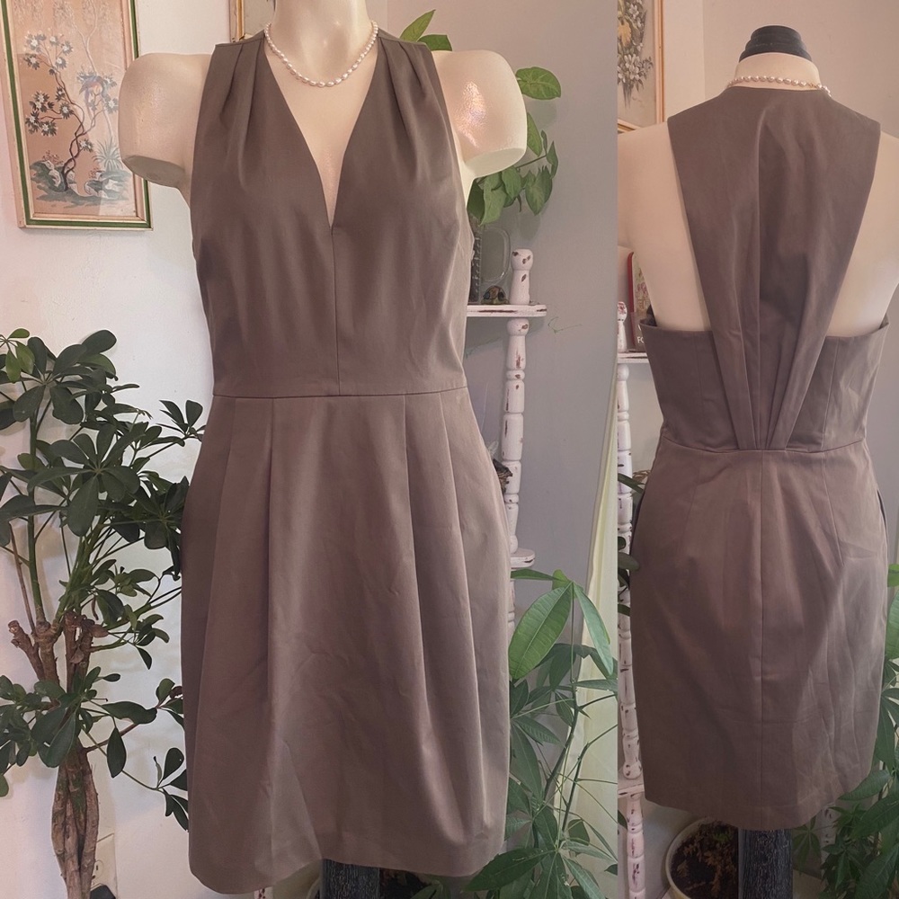 Reiss womens khaki Rakele Cotton Satine dress size 4